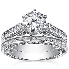 Round Brilliant Moissanite Antique Style Wedding Set