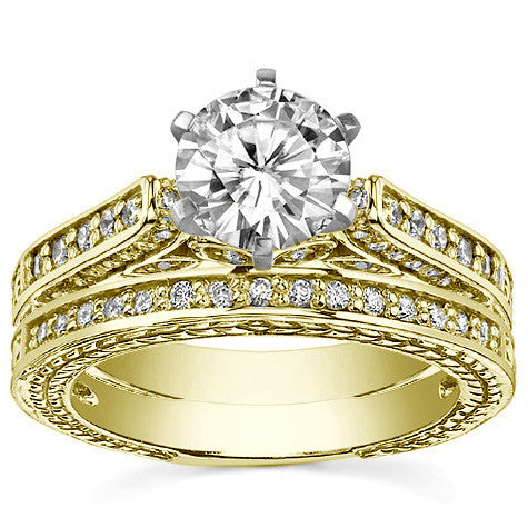 Round Brilliant Moissanite Antique Style Wedding Set
