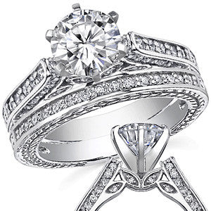 Round Brilliant Moissanite Antique Style Wedding Set
