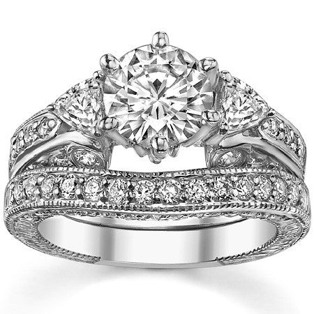 Round and Trillion Antique Moissanite Engagement Ring