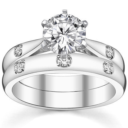 Round Brilliant Moissanite Cathedral Engagement Ring Setting