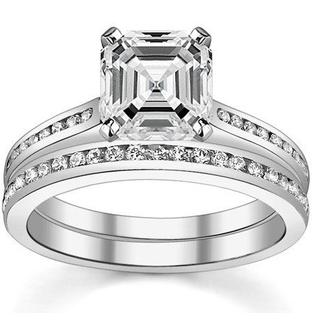 Round Brilliant Moissanite Channel Engagement Ring, 0.18ct