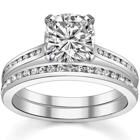 Round Brilliant Moissanite Channel Engagement Ring, 0.18ct