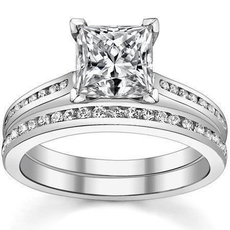 Round Brilliant Moissanite Channel Engagement Ring, 0.18ct