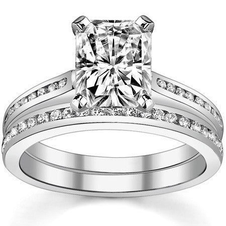 Round Brilliant Moissanite Channel Engagement Ring, 0.18ct
