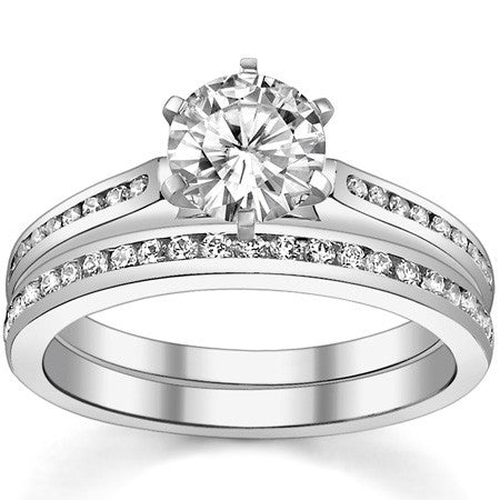 Round Brilliant Moissanite Channel Engagement Ring, 0.18ct