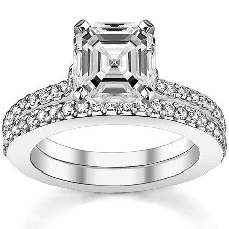 Round Brilliant Moissanite Cathedral Engagement Ring, 0.24ct