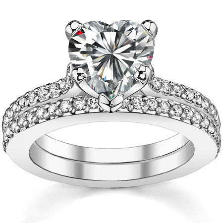 Round Brilliant Moissanite Cathedral Engagement Ring, 0.24ct