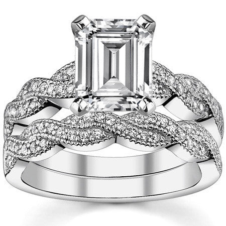 Round Brilliant Moissanite & Diamond Twisted Milgrain Engagement Ring