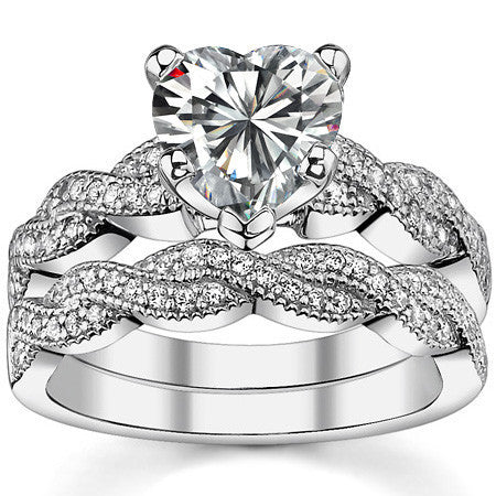 Round Brilliant Moissanite & Diamond Twisted Milgrain Engagement Ring