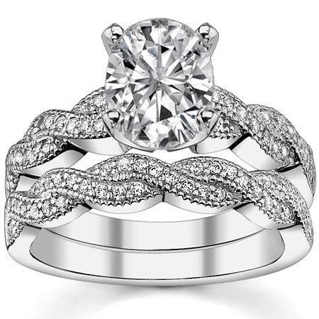 Round Brilliant Moissanite & Diamond Twisted Milgrain Engagement Ring