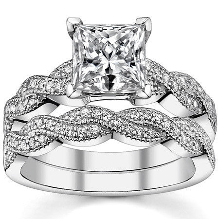 Round Brilliant Moissanite & Diamond Twisted Milgrain Engagement Ring