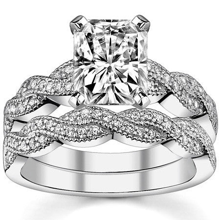Round Brilliant Moissanite & Diamond Twisted Milgrain Engagement Ring