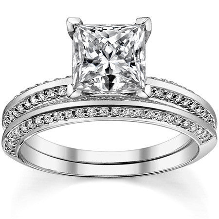 Moissanite & Diamond Knife Edge Engagement Ring (0.24ct)
