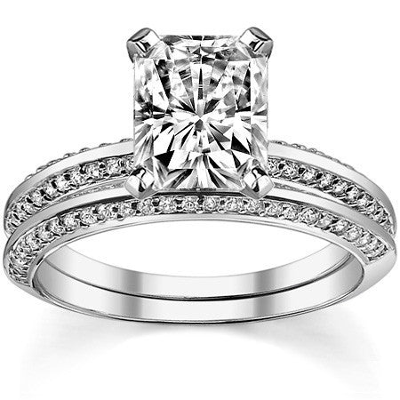 Moissanite & Diamond Knife Edge Engagement Ring (0.24ct)