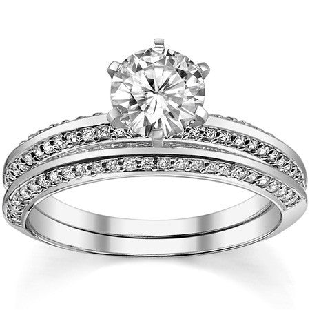 Moissanite & Diamond Knife Edge Engagement Ring (0.24ct)