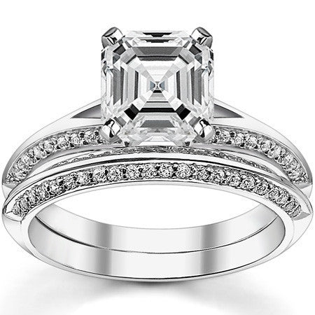 Moissanite & Diamond Split Shank Knife Edge Engagement Ring