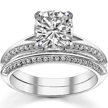 Moissanite & Diamond Split Shank Knife Edge Engagement Ring