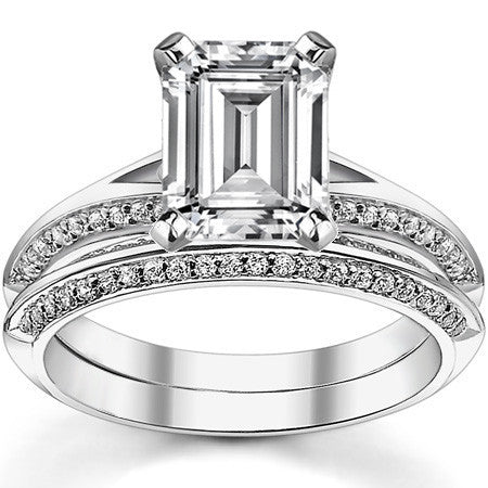 Moissanite & Diamond Split Shank Knife Edge Engagement Ring
