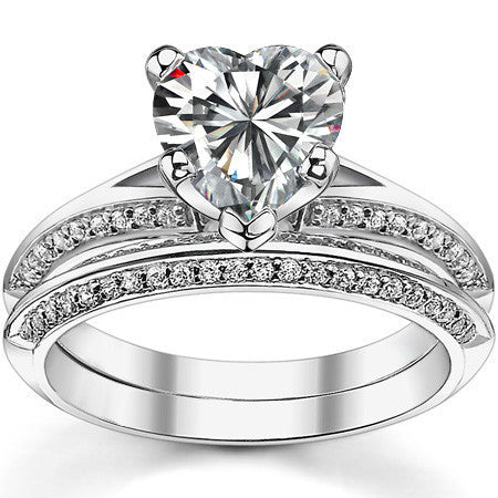 Moissanite & Diamond Split Shank Knife Edge Engagement Ring