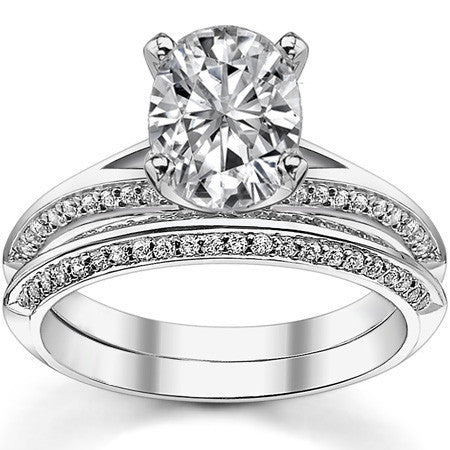 Moissanite & Diamond Split Shank Knife Edge Engagement Ring