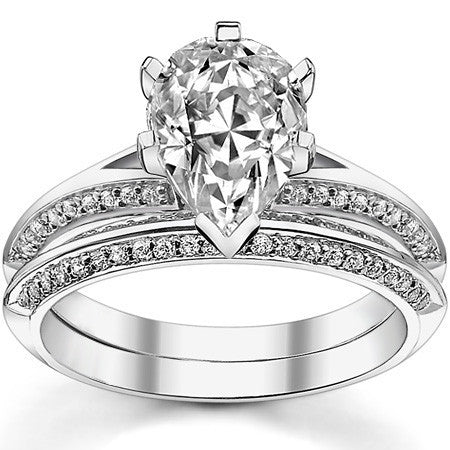 Moissanite & Diamond Split Shank Knife Edge Engagement Ring