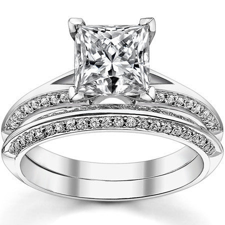 Moissanite & Diamond Split Shank Knife Edge Engagement Ring