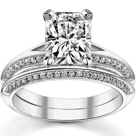 Moissanite & Diamond Split Shank Knife Edge Engagement Ring