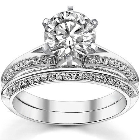 Moissanite & Diamond Split Shank Knife Edge Engagement Ring