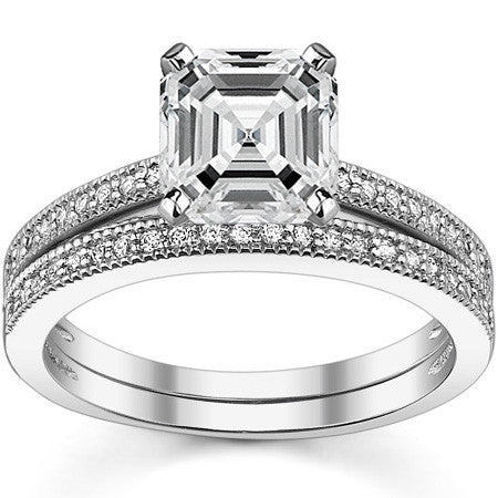 Moissanite & Diamond Milgrain Engagement Ring (0.09ct)
