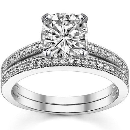 Moissanite & Diamond Milgrain Engagement Ring (0.09ct)