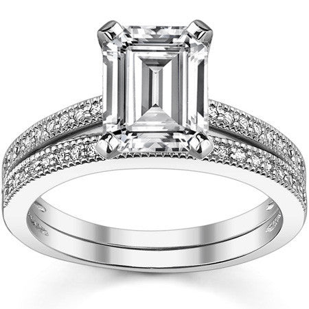 Moissanite & Diamond Milgrain Engagement Ring (0.09ct)