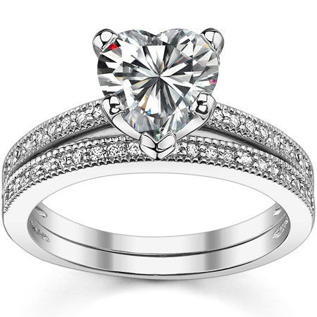Moissanite & Diamond Milgrain Engagement Ring (0.09ct)