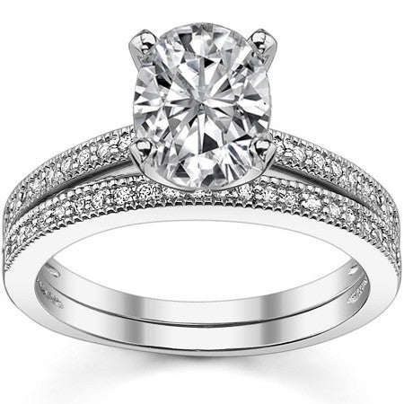 Moissanite & Diamond Milgrain Engagement Ring (0.09ct)