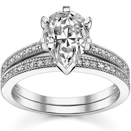 Moissanite & Diamond Milgrain Engagement Ring (0.09ct)