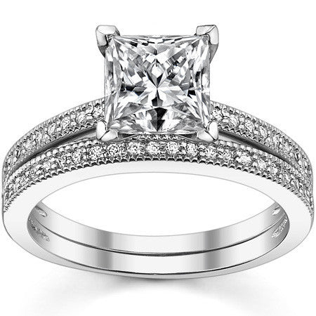 Moissanite & Diamond Milgrain Engagement Ring (0.09ct)