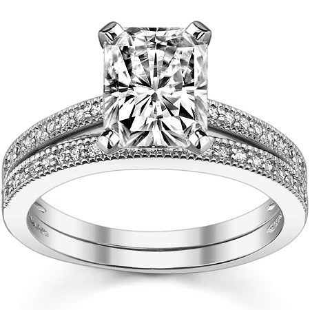 Moissanite & Diamond Milgrain Engagement Ring (0.09ct)