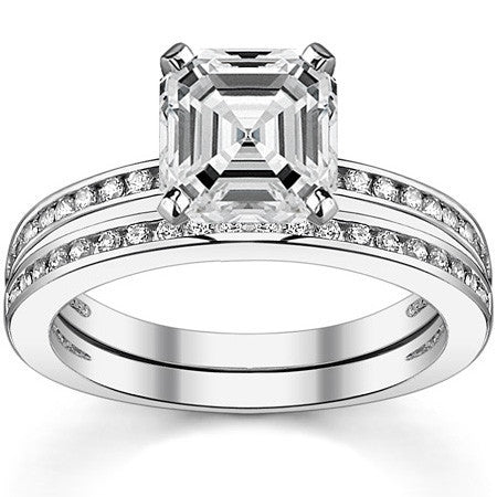 Round Brilliant Moissanite Channel Set Engagement Ring, 0.18ct