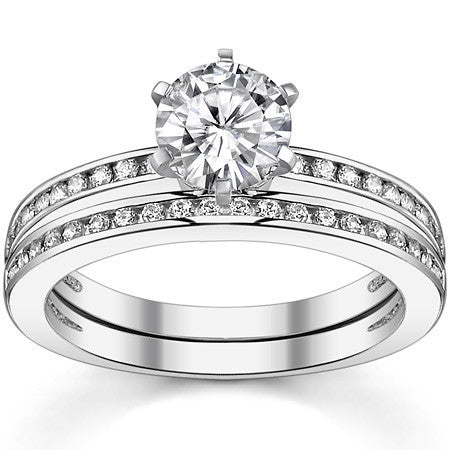 Round Brilliant Moissanite Channel Set Engagement Ring, 0.18ct