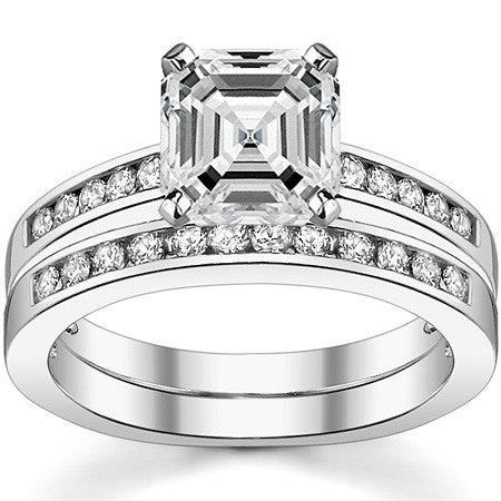 Round Brilliant Moissanite Channel Set Cathedral Engagement Ring