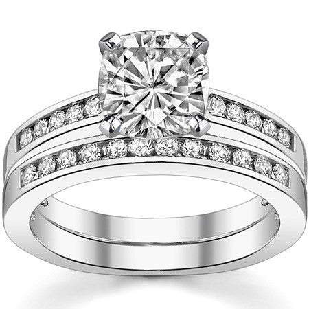 Round Brilliant Moissanite Channel Set Cathedral Engagement Ring