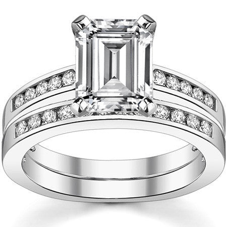 Round Brilliant Moissanite Channel Set Cathedral Engagement Ring