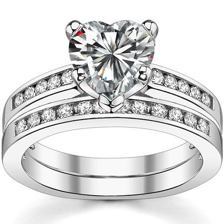 Round Brilliant Moissanite Channel Set Cathedral Engagement Ring