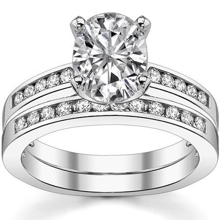 Round Brilliant Moissanite Channel Set Cathedral Engagement Ring
