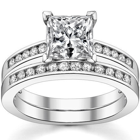 Round Brilliant Moissanite Channel Set Cathedral Engagement Ring