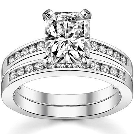 Round Brilliant Moissanite Channel Set Cathedral Engagement Ring