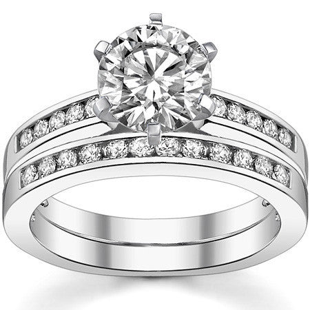 Round Brilliant Moissanite Channel Set Cathedral Engagement Ring