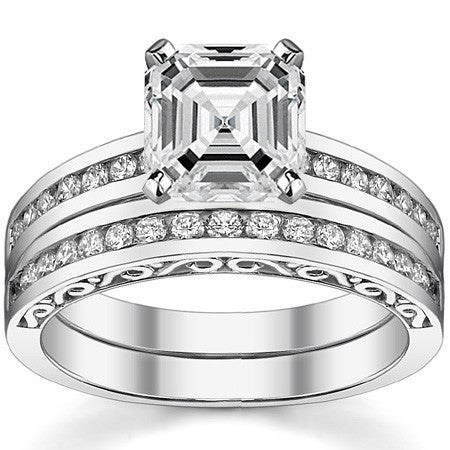 Round Brilliant Moissanite Channel Scroll Engagement Ring,0.28ct