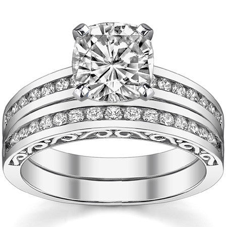 Round Brilliant Moissanite Channel Scroll Engagement Ring,0.28ct