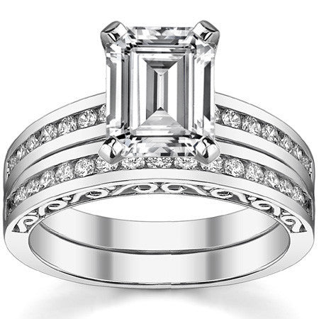 Round Brilliant Moissanite Channel Scroll Engagement Ring,0.28ct